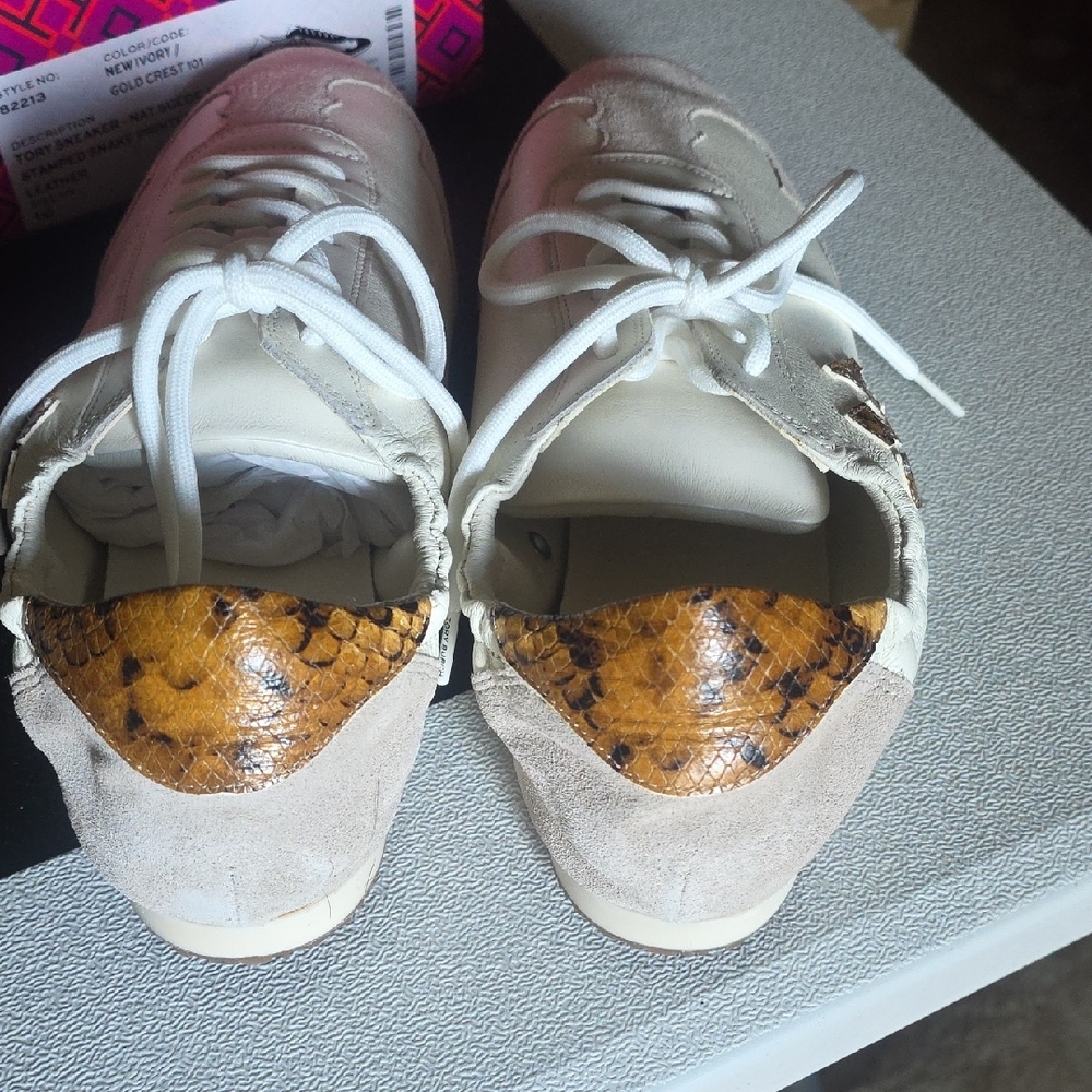 Tory Burch White Sneakers with Gold Logo Accent - Picture 3 of 4